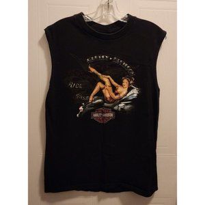 COPY - Harley Davidson Pin Up Girl Motorcycle Rubber City Ohio Sleeveless T-Shi…